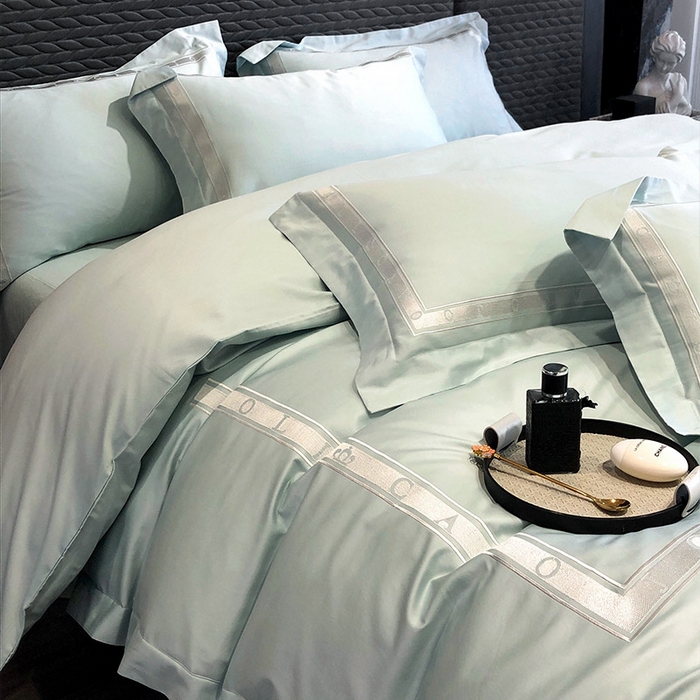 91家纺网 家纺一手货源 找家纺 （总） 【春夏新品】轻奢高级感100支长绒棉四件套全棉纯棉刺绣酒店风拼接被套纯色床单床上用品-曼哈顿