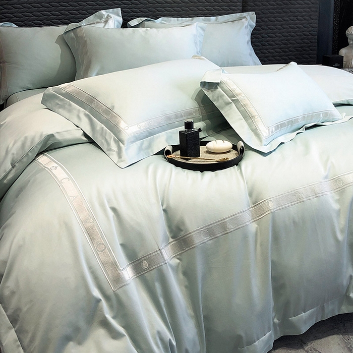 91家纺网 家纺一手货源 找家纺 （总） 【春夏新品】轻奢高级感100支长绒棉四件套全棉纯棉刺绣酒店风拼接被套纯色床单床上用品-曼哈顿