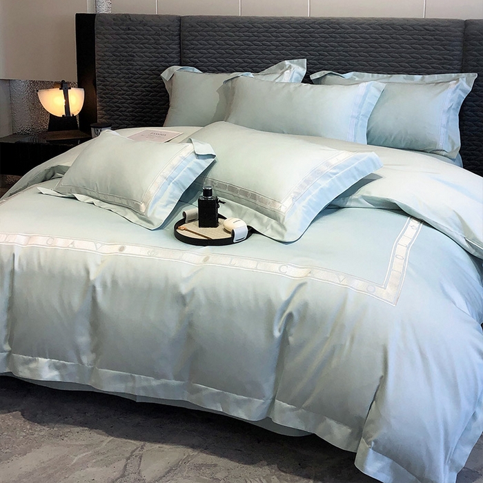 91家纺网 家纺一手货源 找家纺 （总） 【春夏新品】轻奢高级感100支长绒棉四件套全棉纯棉刺绣酒店风拼接被套纯色床单床上用品-曼哈顿