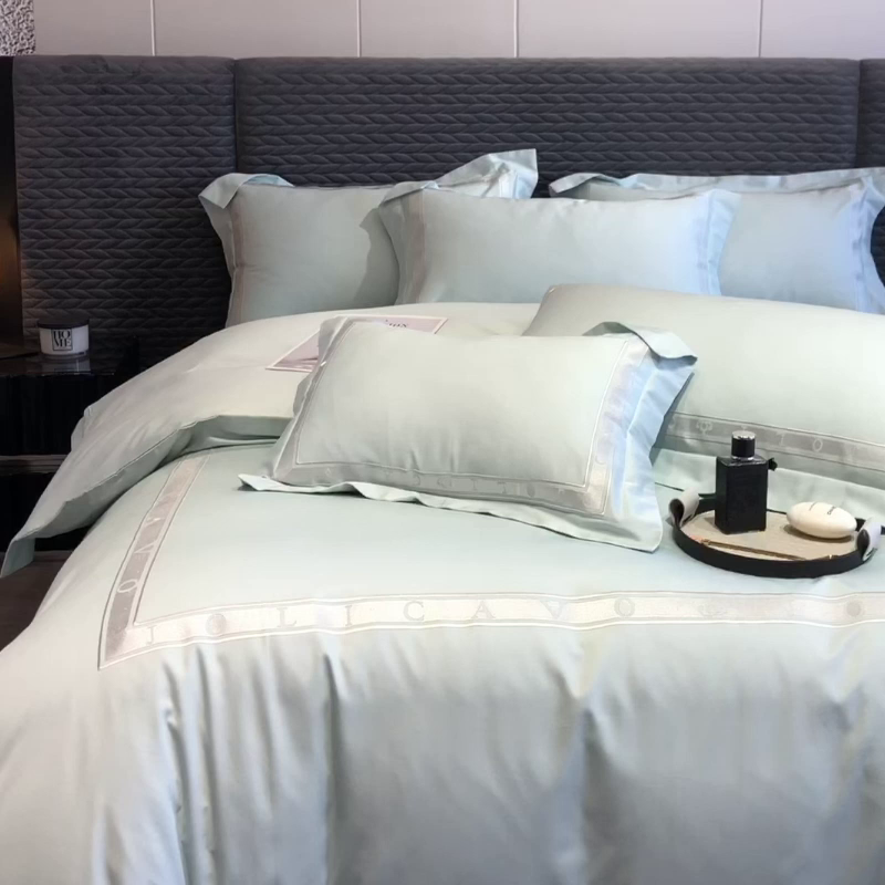 91家纺网 家纺一手货源 找家纺 （总） 【春夏新品】轻奢高级感100支长绒棉四件套全棉纯棉刺绣酒店风拼接被套纯色床单床上用品-曼哈顿