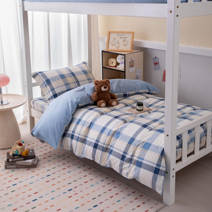 91家纺网 家纺一手货源 找家纺 （总）凌云家纺 2025春夏新款13372全棉纯棉学生床套款三件套上下铺宿舍六件套一整套