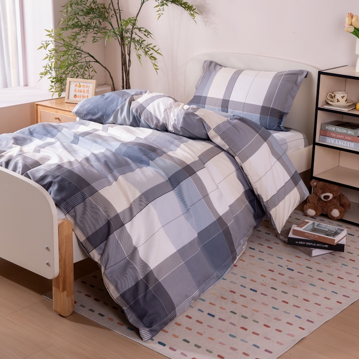 91家纺网 家纺一手货源 找家纺 凌云家纺 2025新款13372全棉学生床笠款三件套 上下铺六件套一整套 布莱格