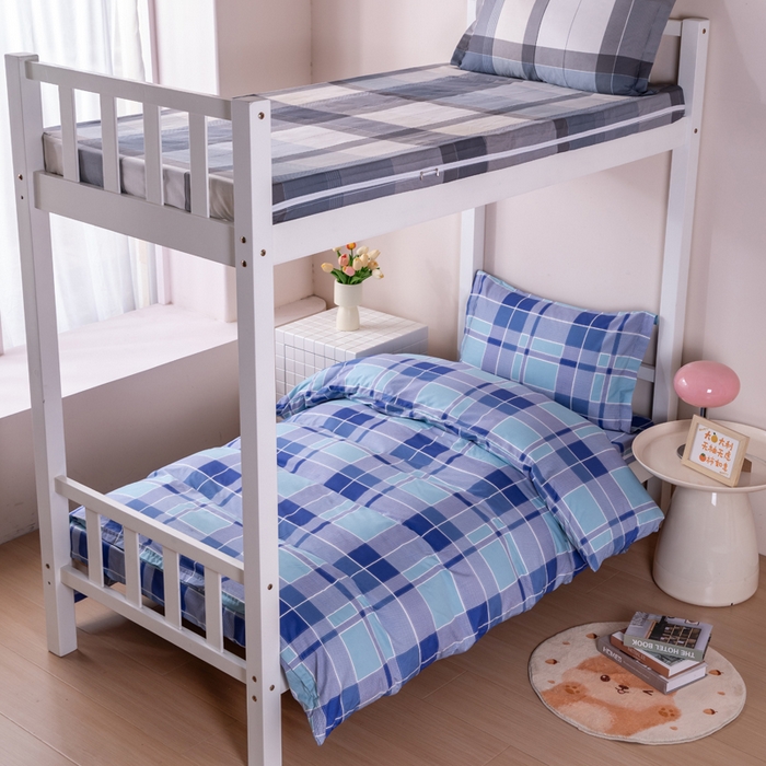 91家纺网 家纺一手货源 找家纺 （总）凌云家纺 2025春夏新款13372全棉纯棉学生床套款三件套上下铺宿舍六件套一整套