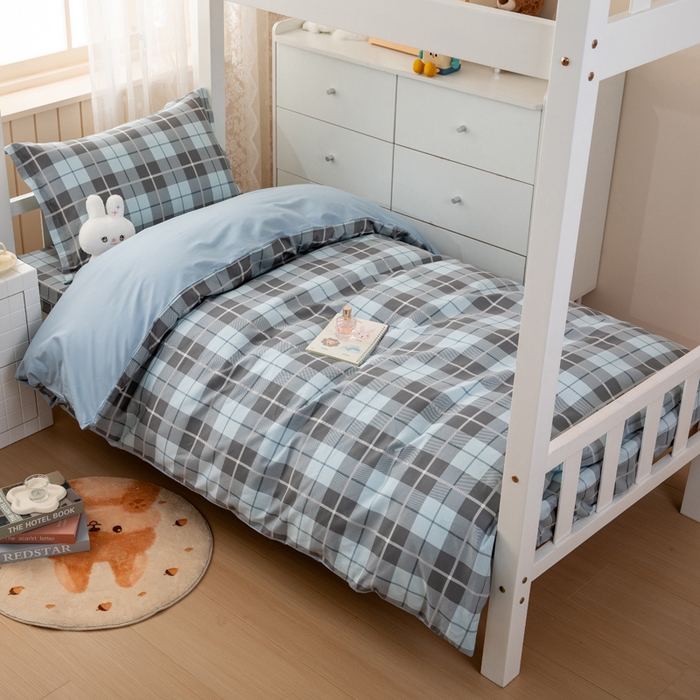 91家纺网 家纺一手货源 找家纺 （总）凌云家纺 2025春夏新款13372全棉纯棉学生床套款三件套上下铺宿舍六件套一整套