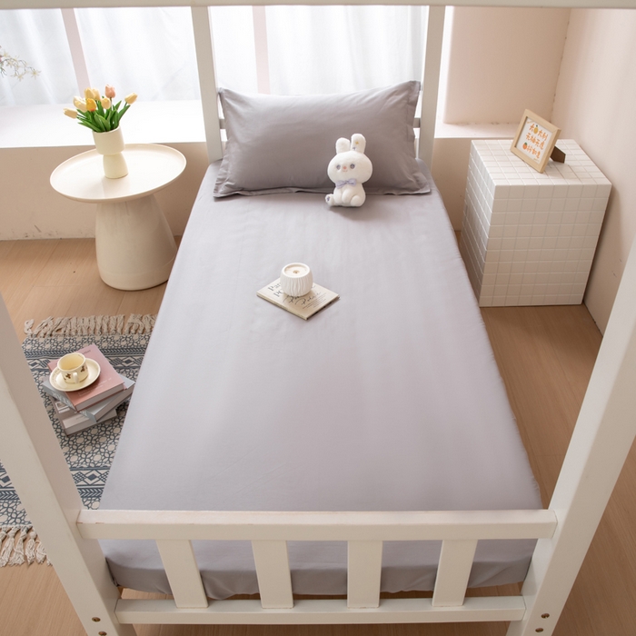 91家纺网 家纺一手货源 找家纺 凌云家纺 2025新款13372全棉学生床笠款三件套 上下铺六件套一整套 简约灰