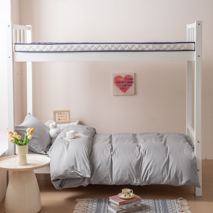 91家纺网 家纺一手货源 找家纺 凌云家纺 2025新款13372全棉学生床笠款三件套 上下铺六件套一整套 简约灰