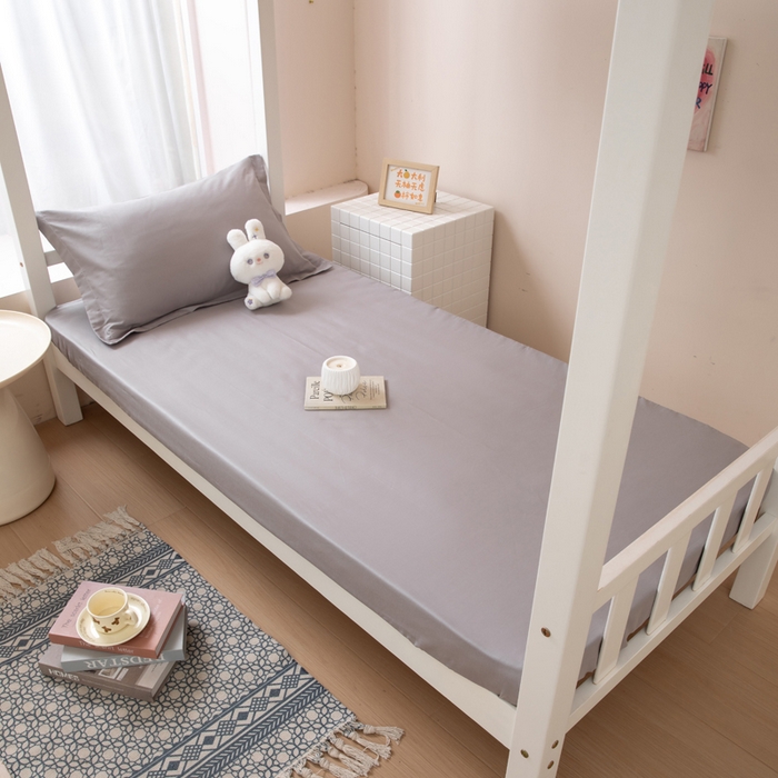 91家纺网 家纺一手货源 找家纺 凌云家纺 2025新款13372全棉学生床笠款三件套 上下铺六件套一整套 简约灰