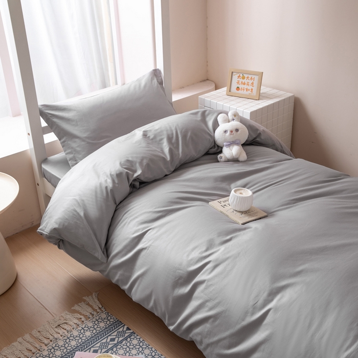 91家纺网 家纺一手货源 找家纺 凌云家纺 2025新款13372全棉学生床笠款三件套 上下铺六件套一整套 简约灰