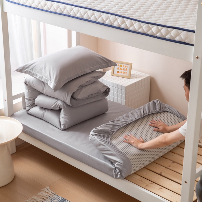 91家纺网 家纺一手货源 找家纺 凌云家纺 2025新款13372全棉学生床笠款三件套 上下铺六件套一整套 简约灰