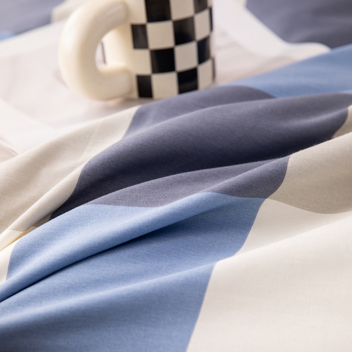 91家纺网 家纺一手货源 找家纺 凌云家纺 2025新款13372全棉学生床笠款三件套 上下铺六件套一整套 蓝大格蓝