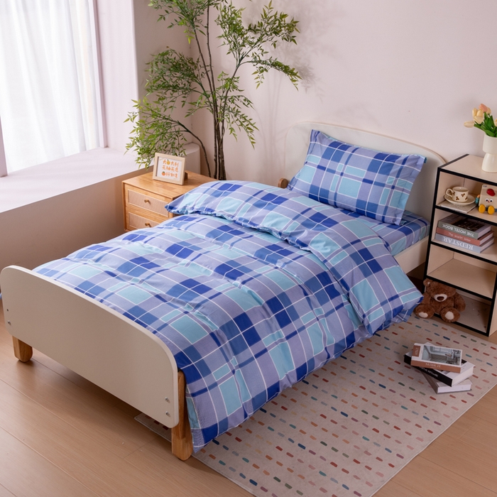 凌云家纺 2025新款13372全棉学生床笠款三件套 上下铺六件套一整套 蓝绿格