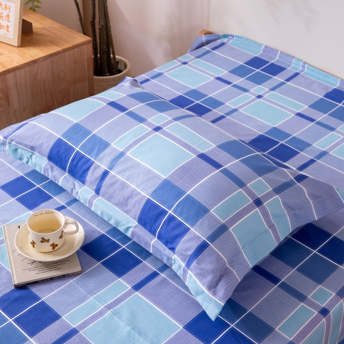 91家纺网 家纺一手货源 找家纺 凌云家纺 2025新款13372全棉学生床笠款三件套 上下铺六件套一整套 蓝绿格