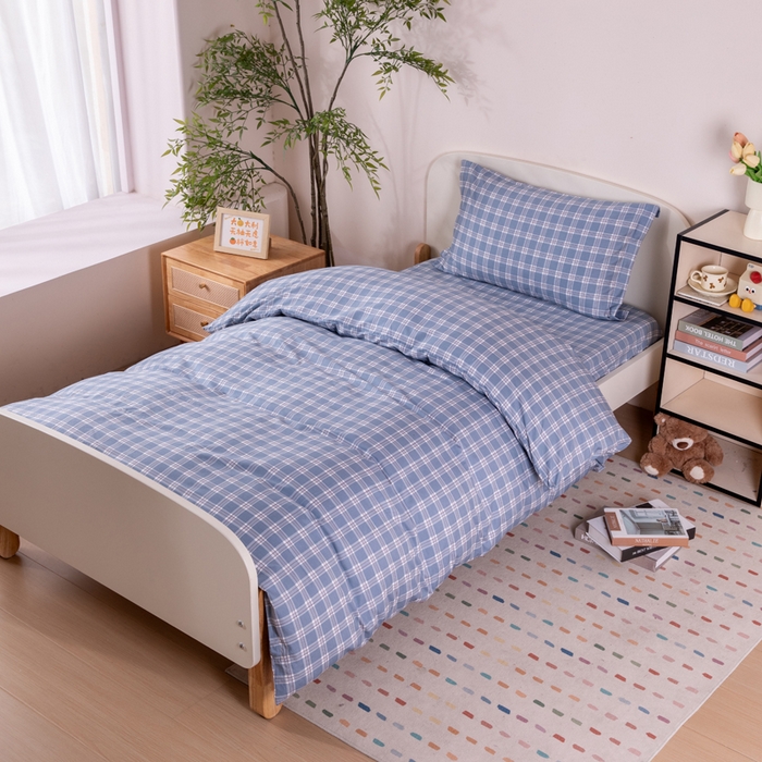 凌云家纺 2025新款13372全棉学生床笠款三件套 上下铺六件套一整套 麦田蓝