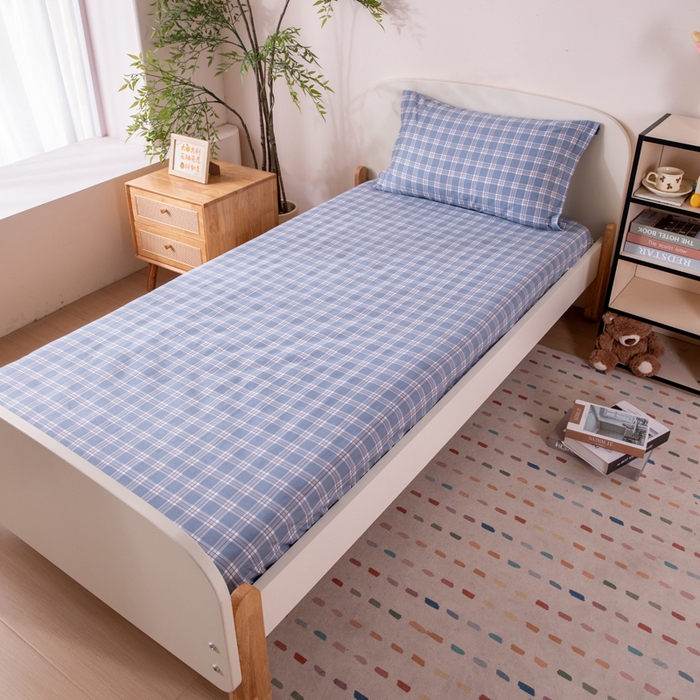 91家纺网 家纺一手货源 找家纺 凌云家纺 2025新款13372全棉学生床笠款三件套 上下铺六件套一整套 麦田蓝