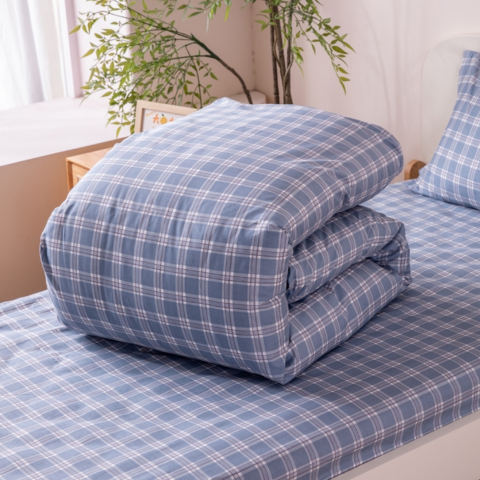 91家纺网 家纺一手货源 找家纺 凌云家纺 2025新款13372全棉学生床笠款三件套 上下铺六件套一整套 麦田蓝