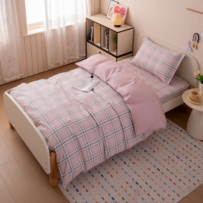 凌云家纺 2025新款13372全棉学生床笠款三件套 上下铺六件套一整套 绮梦粉