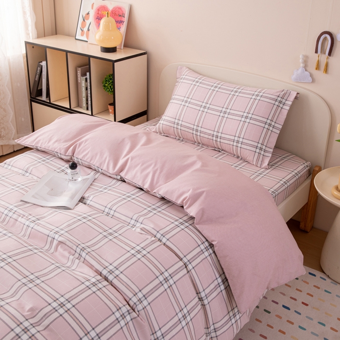 91家纺网 家纺一手货源 找家纺 凌云家纺 2025新款13372全棉学生床笠款三件套 上下铺六件套一整套 绮梦粉