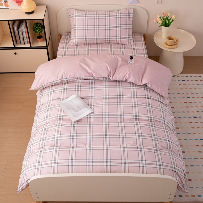 91家纺网 家纺一手货源 找家纺 凌云家纺 2025新款13372全棉学生床笠款三件套 上下铺六件套一整套 绮梦粉