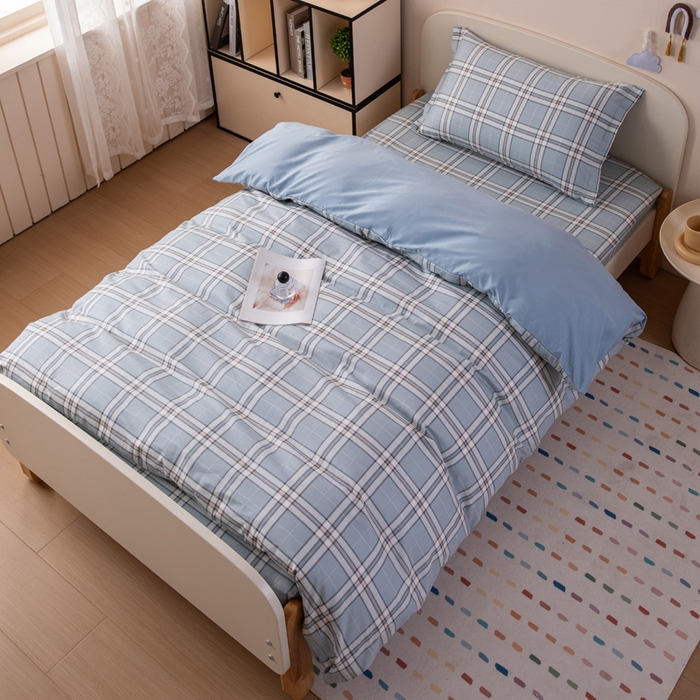 凌云家纺 2025新款13372全棉学生床笠款三件套 上下铺六件套一整套 绮梦蓝