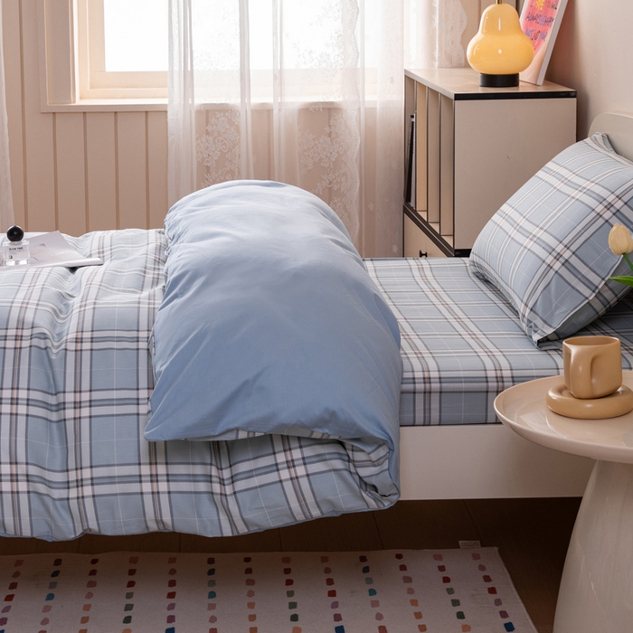 91家纺网 家纺一手货源 找家纺 凌云家纺 2025新款13372全棉学生床笠款三件套 上下铺六件套一整套 绮梦蓝