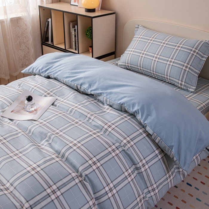 91家纺网 家纺一手货源 找家纺 凌云家纺 2025新款13372全棉学生床笠款三件套 上下铺六件套一整套 绮梦蓝