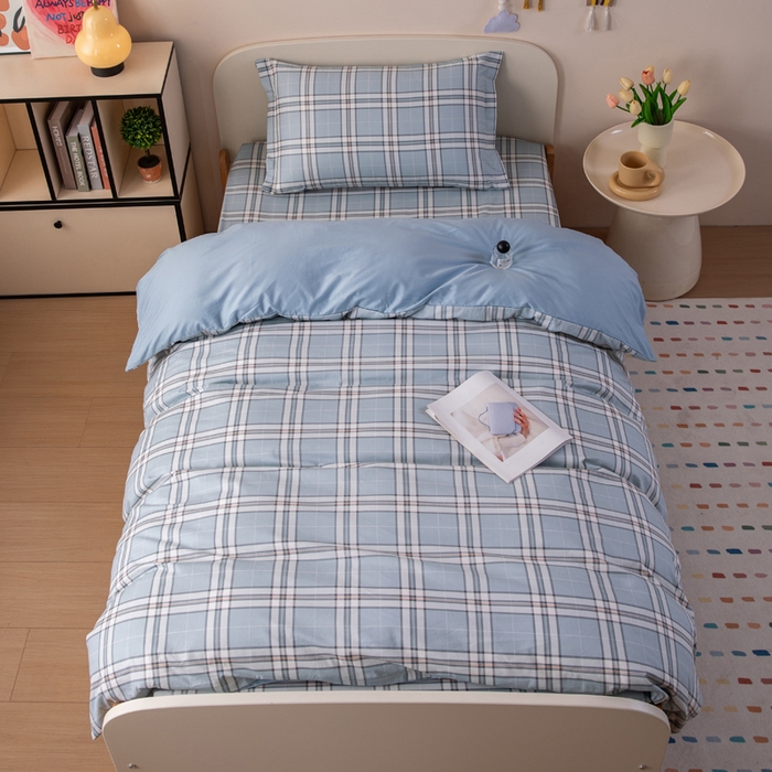 91家纺网 家纺一手货源 找家纺 凌云家纺 2025新款13372全棉学生床笠款三件套 上下铺六件套一整套 绮梦蓝