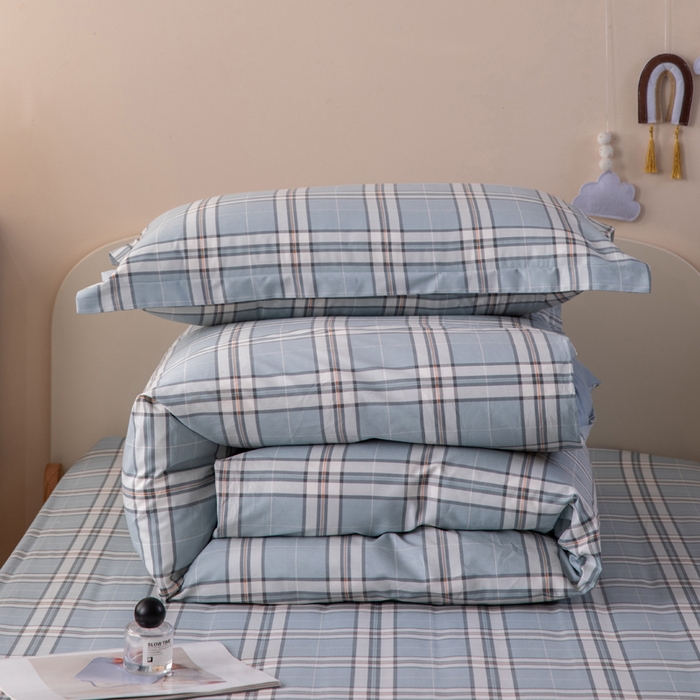 91家纺网 家纺一手货源 找家纺 凌云家纺 2025新款13372全棉学生床笠款三件套 上下铺六件套一整套 绮梦蓝