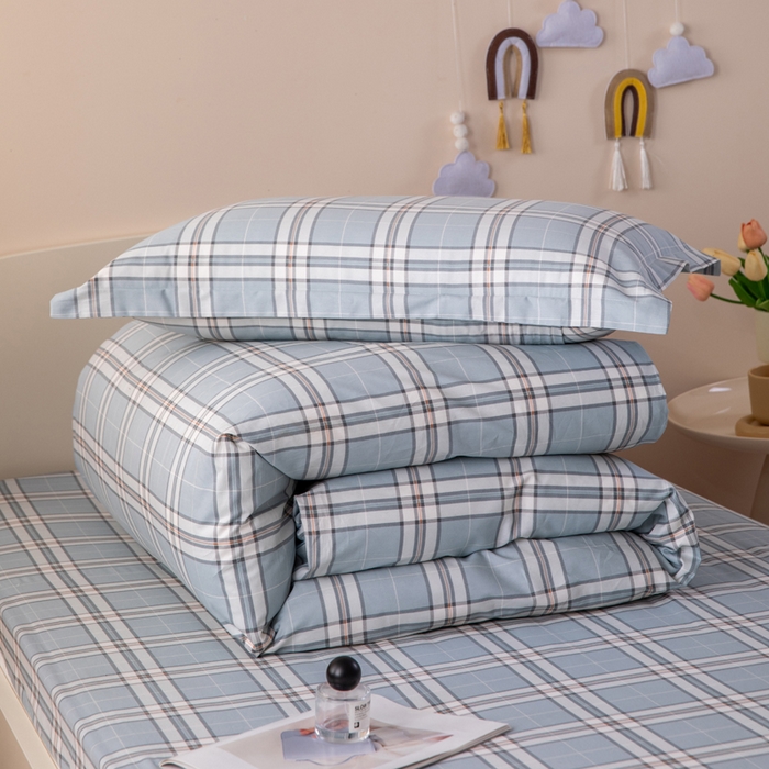 91家纺网 家纺一手货源 找家纺 凌云家纺 2025新款13372全棉学生床笠款三件套 上下铺六件套一整套 绮梦蓝