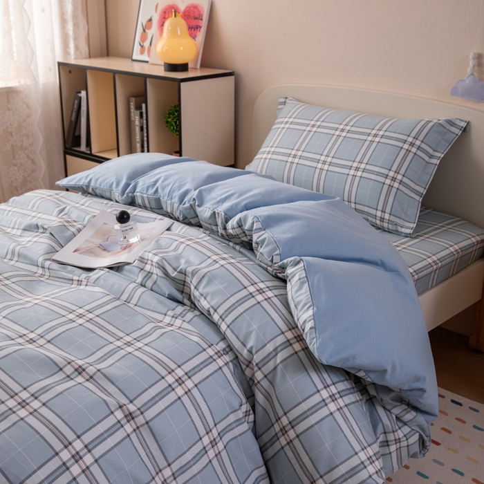 91家纺网 家纺一手货源 找家纺 凌云家纺 2025新款13372全棉学生床笠款三件套 上下铺六件套一整套 绮梦蓝