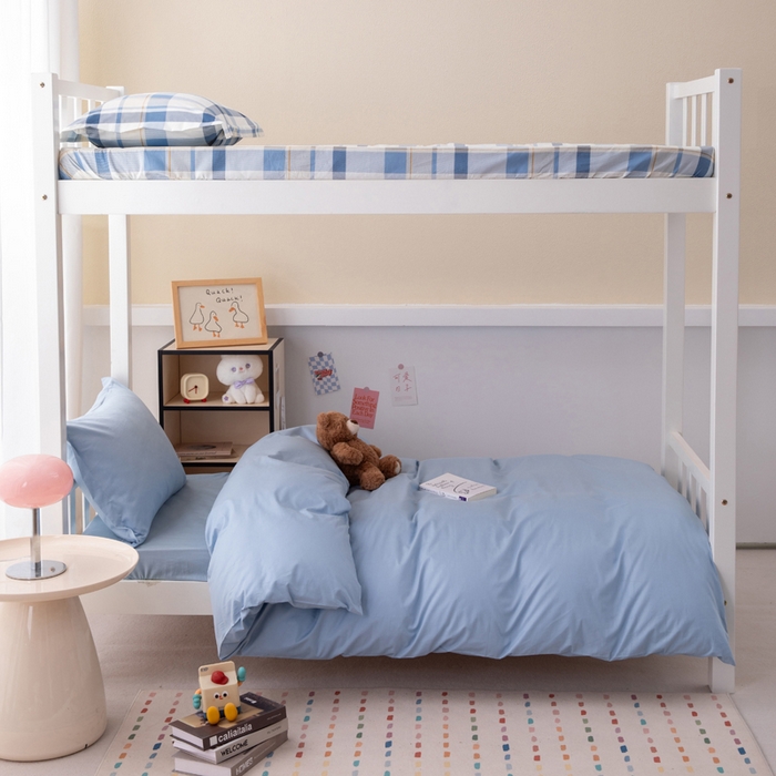 91家纺网 家纺一手货源 找家纺 凌云家纺 2025新款13372全棉学生床笠款三件套 上下铺六件套一整套 星空蓝