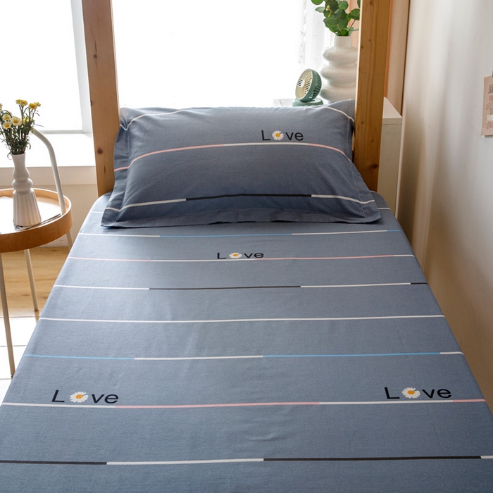 91家纺网 家纺一手货源 找家纺 凌云家纺 2025新款13372全棉学生床笠款三件套 上下铺六件套一整套 雏菊暗恋-灰