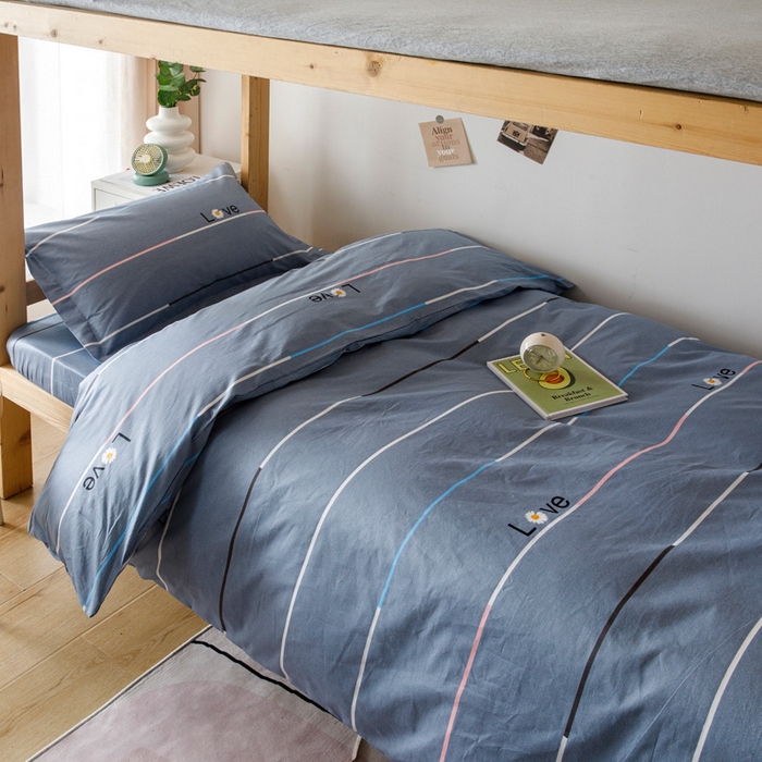 91家纺网 家纺一手货源 找家纺 凌云家纺 2025新款13372全棉学生床笠款三件套 上下铺六件套一整套 雏菊暗恋-灰