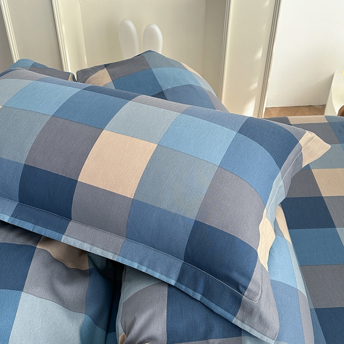 91家纺网 家纺一手货源 找家纺 凌云家纺 2025新款13372全棉学生床笠款三件套 上下铺六件套一整套 灰蓝格