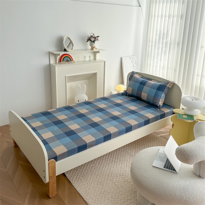 91家纺网 家纺一手货源 找家纺 凌云家纺 2025新款13372全棉学生床笠款三件套 上下铺六件套一整套 灰蓝格