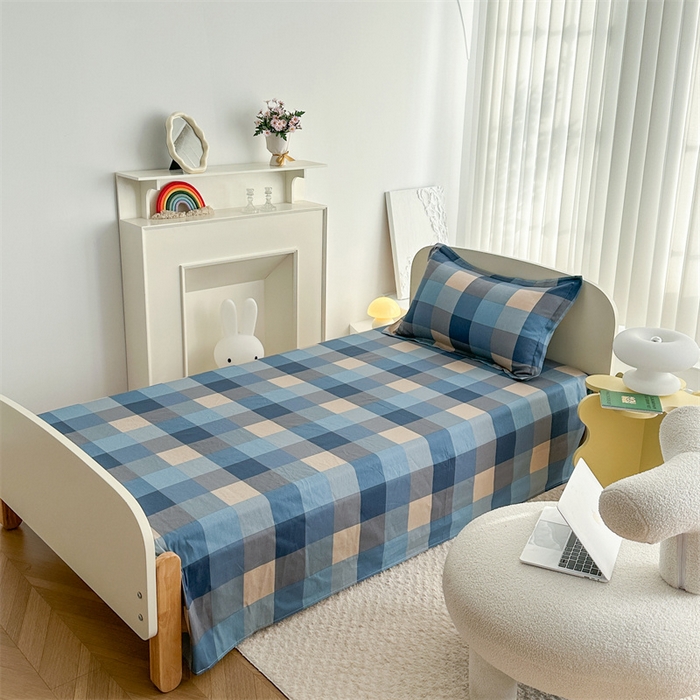 91家纺网 家纺一手货源 找家纺 凌云家纺 2025新款13372全棉学生床笠款三件套 上下铺六件套一整套 灰蓝格