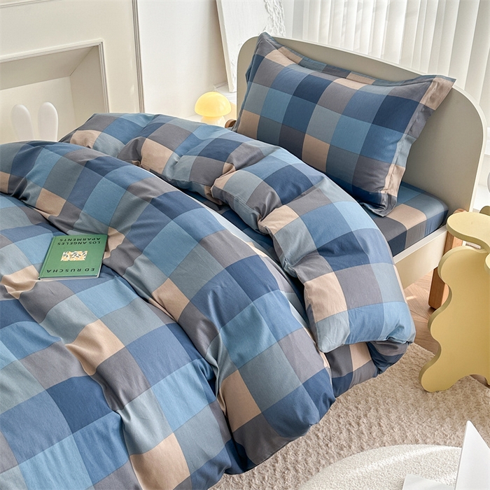 91家纺网 家纺一手货源 找家纺 凌云家纺 2025新款13372全棉学生床笠款三件套 上下铺六件套一整套 灰蓝格