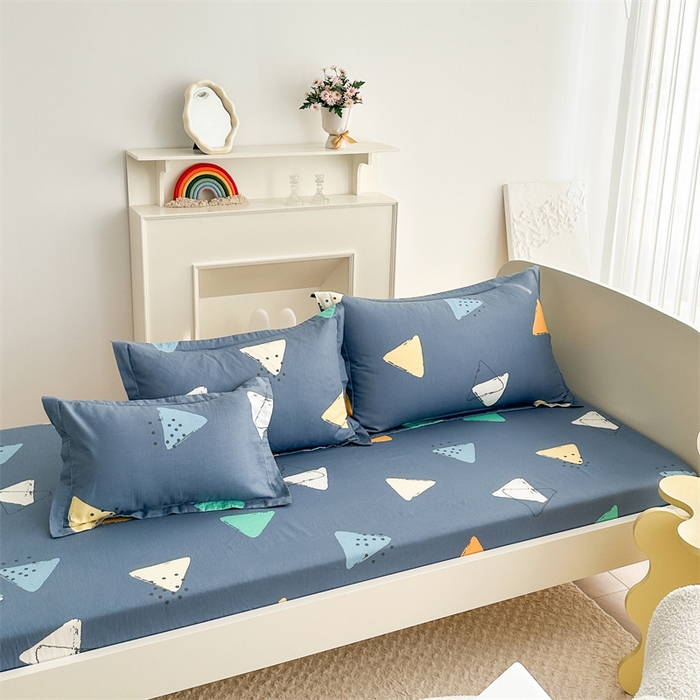 91家纺网 家纺一手货源 找家纺 凌云家纺 2025新款13372全棉学生床笠款三件套 上下铺六件套一整套 酷乐时尚-蓝