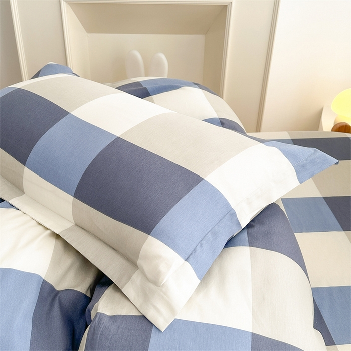 91家纺网 家纺一手货源 找家纺 凌云家纺 2025新款13372全棉学生床笠款三件套 上下铺六件套一整套 蓝大格