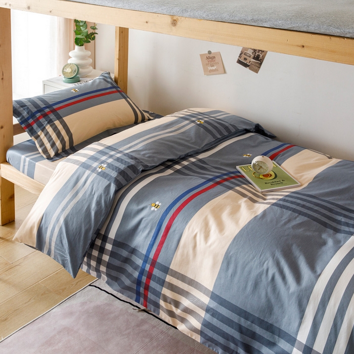 凌云家纺 2025新款13372全棉学生床笠款三件套 上下铺六件套一整套 品质生活-灰