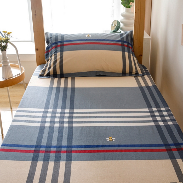 91家纺网 家纺一手货源 找家纺 凌云家纺 2025新款13372全棉学生床笠款三件套 上下铺六件套一整套 品质生活-灰