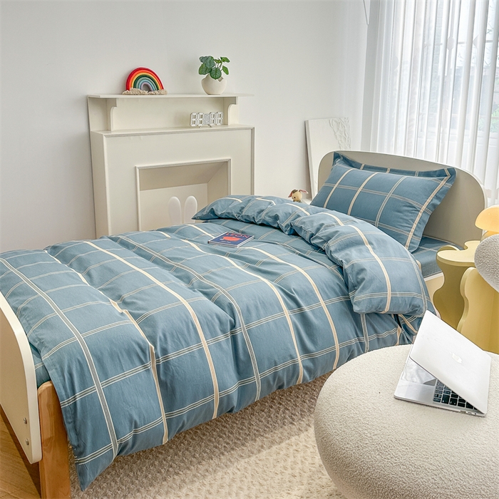 91家纺网 家纺一手货源 找家纺 凌云家纺 2025新款13372全棉学生床笠款三件套 上下铺六件套一整套 绅士蓝