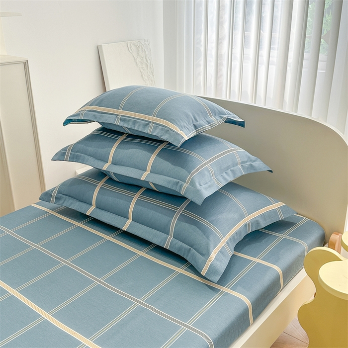 91家纺网 家纺一手货源 找家纺 凌云家纺 2025新款13372全棉学生床笠款三件套 上下铺六件套一整套 绅士蓝