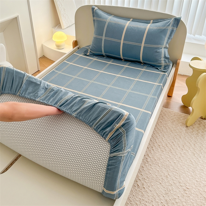 91家纺网 家纺一手货源 找家纺 凌云家纺 2025新款13372全棉学生床笠款三件套 上下铺六件套一整套 绅士蓝