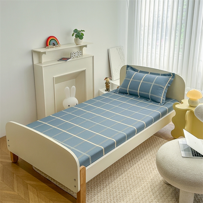 91家纺网 家纺一手货源 找家纺 凌云家纺 2025新款13372全棉学生床笠款三件套 上下铺六件套一整套 绅士蓝