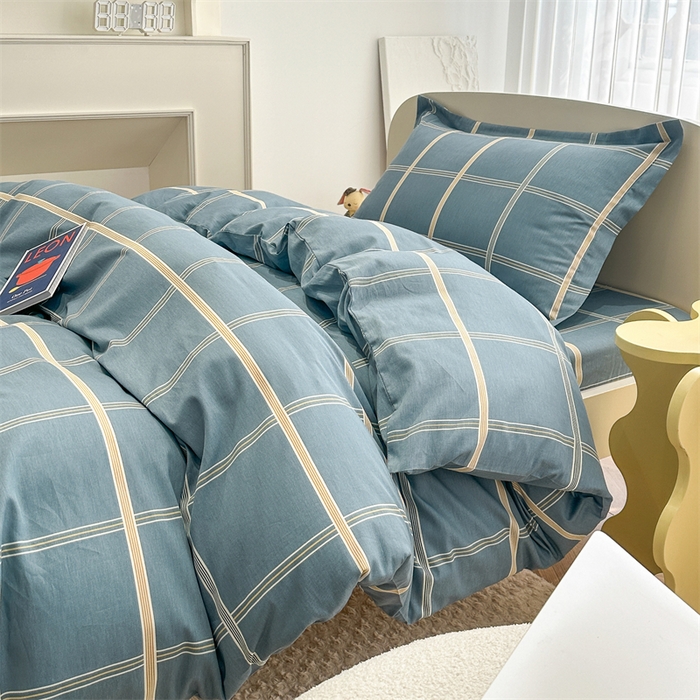 91家纺网 家纺一手货源 找家纺 凌云家纺 2025新款13372全棉学生床笠款三件套 上下铺六件套一整套 绅士蓝