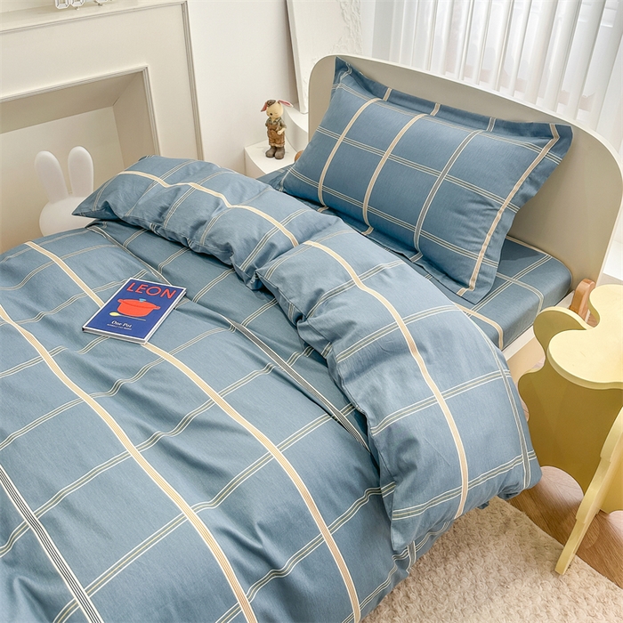 91家纺网 家纺一手货源 找家纺 凌云家纺 2025新款13372全棉学生床笠款三件套 上下铺六件套一整套 绅士蓝