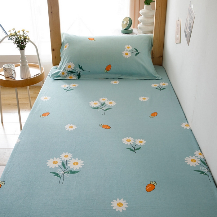 91家纺网 家纺一手货源 找家纺 凌云家纺 2025新款13372全棉学生床笠款三件套 上下铺六件套一整套 小雏菊-蓝