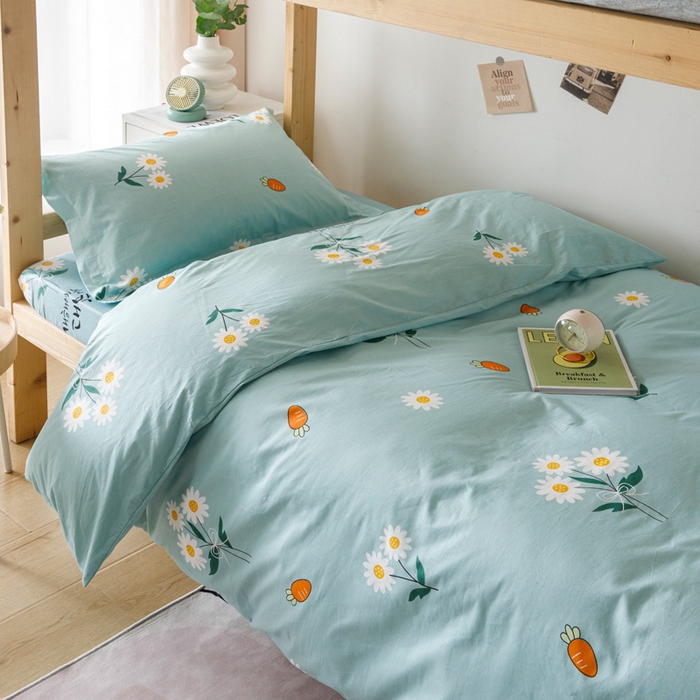 91家纺网 家纺一手货源 找家纺 凌云家纺 2025新款13372全棉学生床笠款三件套 上下铺六件套一整套 小雏菊-蓝