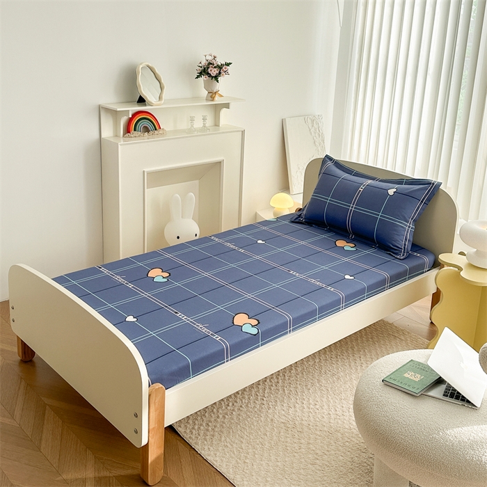 91家纺网 家纺一手货源 找家纺 凌云家纺 2025新款13372全棉学生床笠款三件套 上下铺六件套一整套 心有灵犀