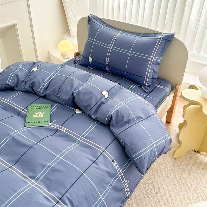 91家纺网 家纺一手货源 找家纺 凌云家纺 2025新款13372全棉学生床笠款三件套 上下铺六件套一整套 心有灵犀